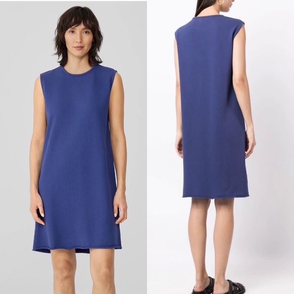 Eileen Fisher Lightweight Organic Cotton French Terry Dress Iris Blue | Medium - Picture 1 of 10